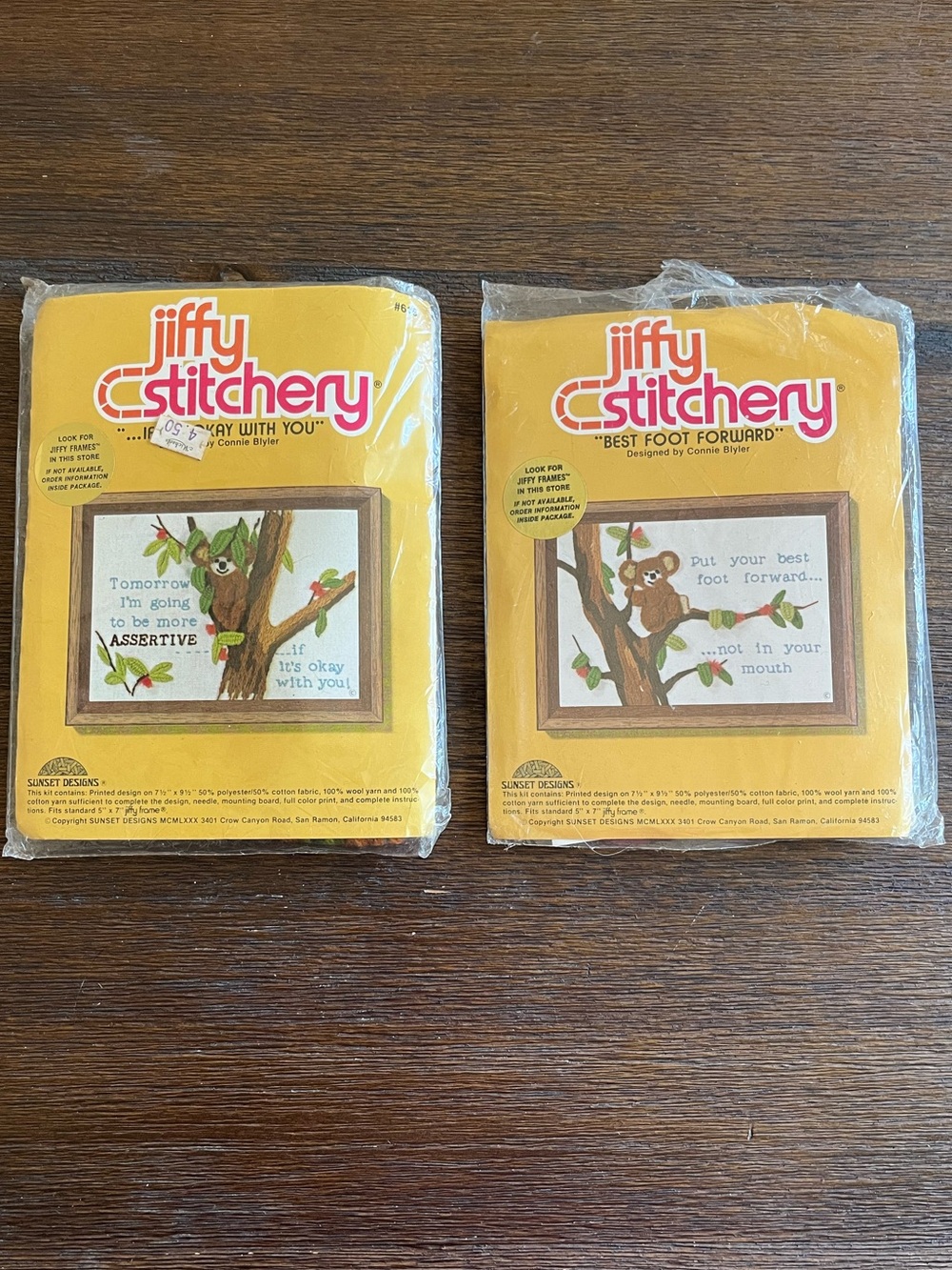 Lot of 2 | Vintage Jiffy Crewel Embroidery Kits | Koala Bear Sayings | NEW